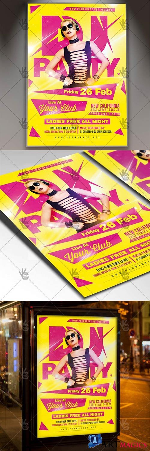 DJ Party  Club Flyer PSD Template
