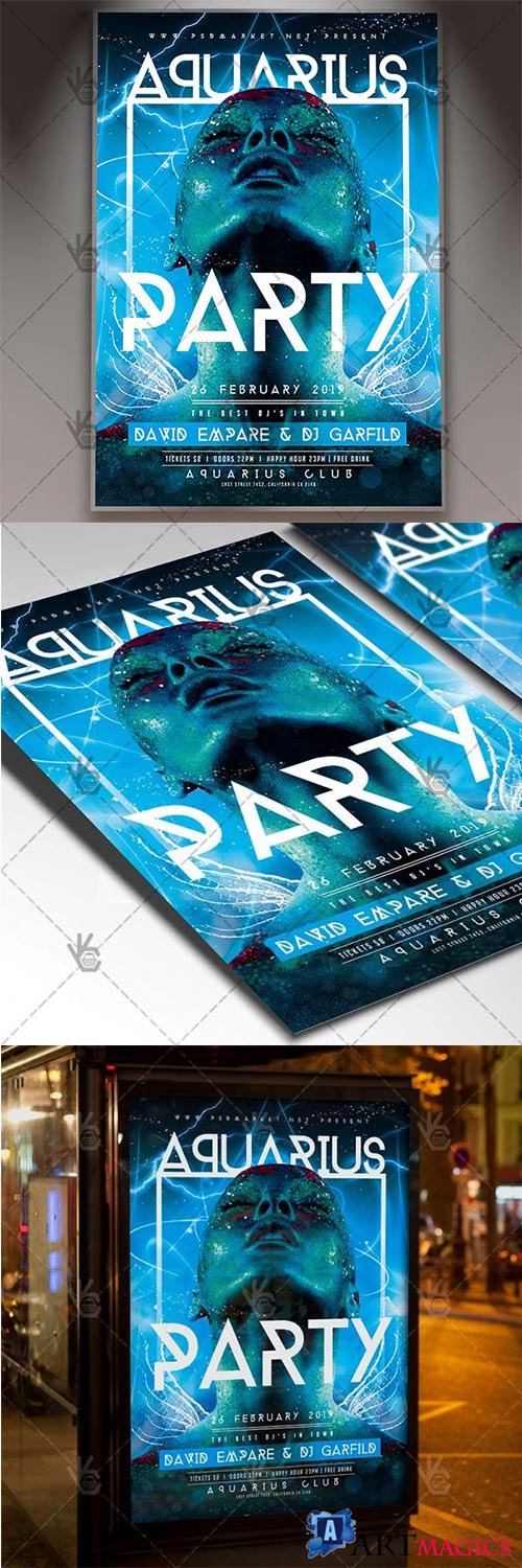 Aquarius Party  Club Flyer PSD Template