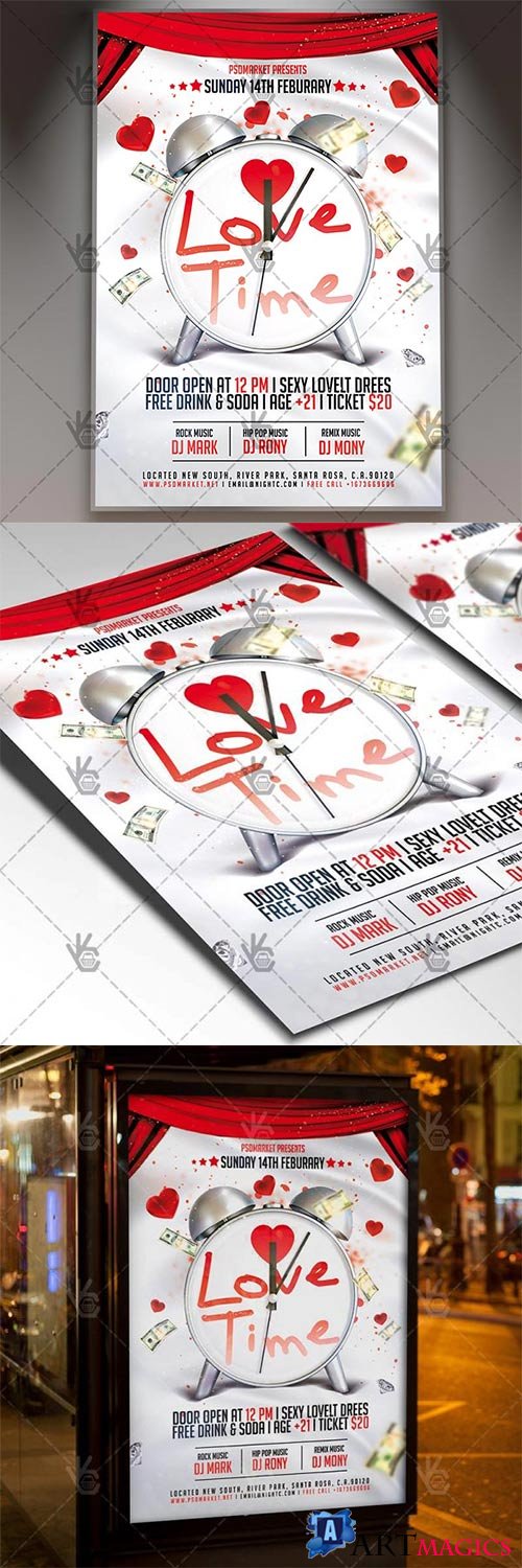 Love Time  Valentines Flyer PSD Template