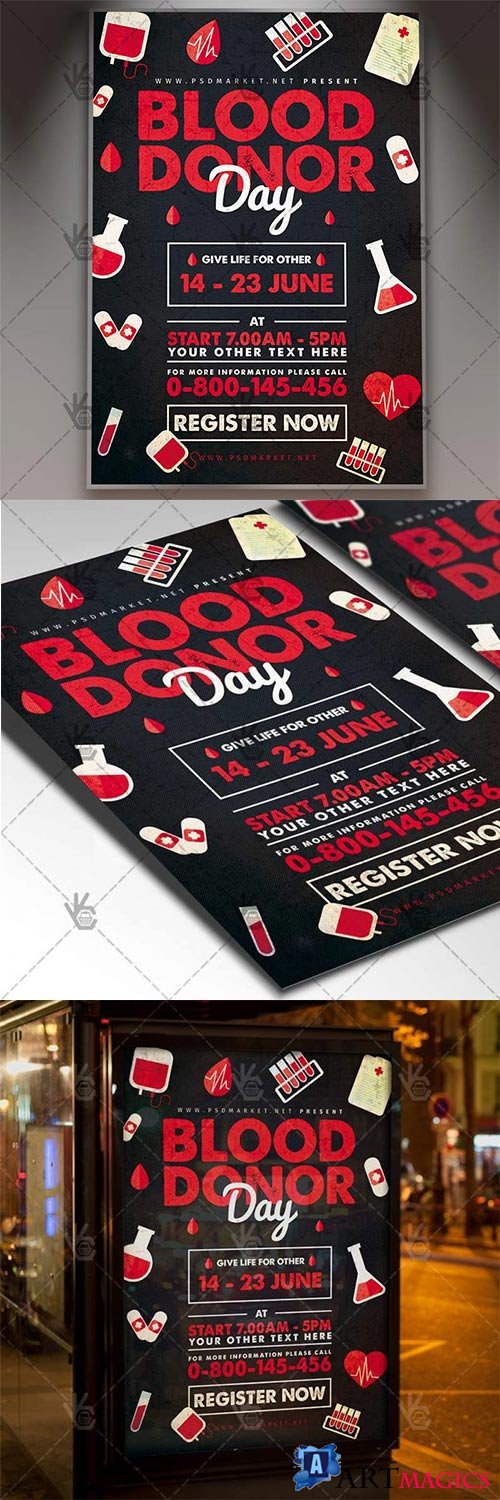 Blood Donor Day Flyer  Community PSD Template