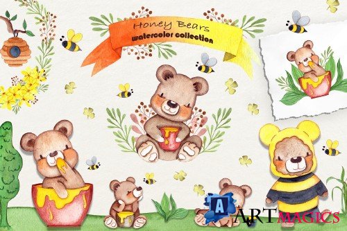 Honey Bears Watercolor Collection - 3716520