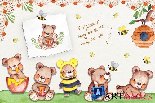 Honey Bears Watercolor Collection - 3716520