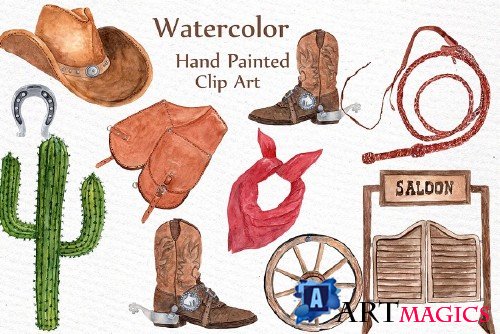 Watercolor Cowboy Clipart - 951969