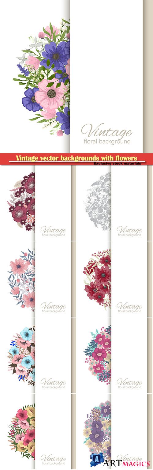 Vintage vector backgrounds with beautiful flowers