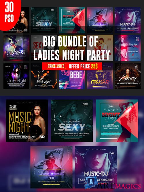 Ladies Night psd flyer template bundle