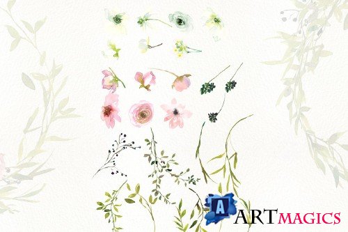 Watercolor Rose Clipart Set - 3723303