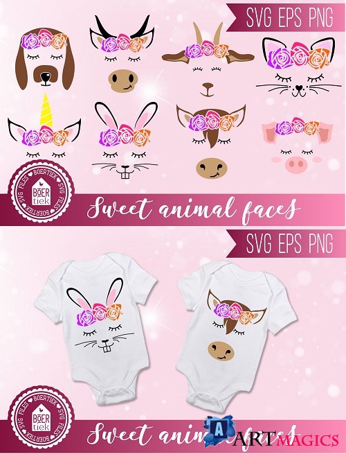 Sweet animal faces, SVG bundle - 129084