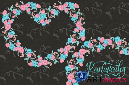 Ranunculus 01 Blue & Pink Flower Wreaths