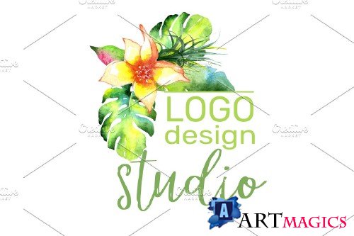 LOGO with bright tropical flowers - 3727605