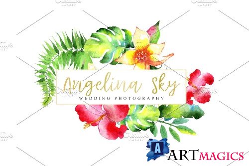 LOGO with bright tropical flowers - 3727605