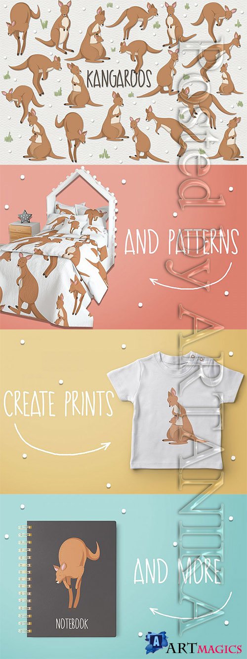Designbundles - Kangaroos designs for prints and patterns