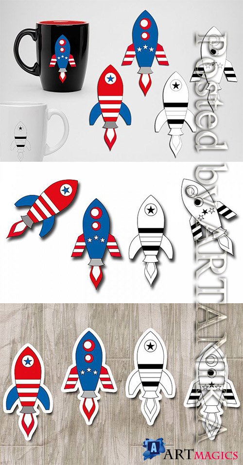 Designbundles - Rockets 4th of July graphics illustrations
