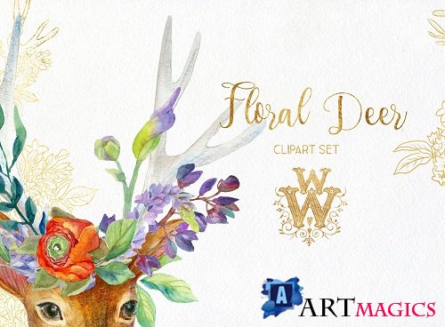 Watercolor deer clipart - 3080783