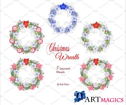 Christmas Wreath with Poinsettia - 467392