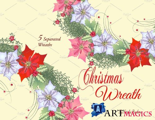 Christmas Wreath with Poinsettia - 467392