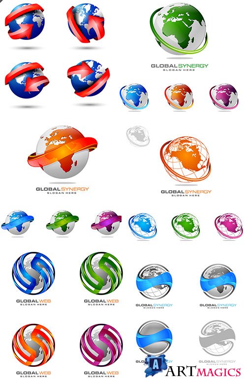 3D globe and world map set - Vector Graphics 