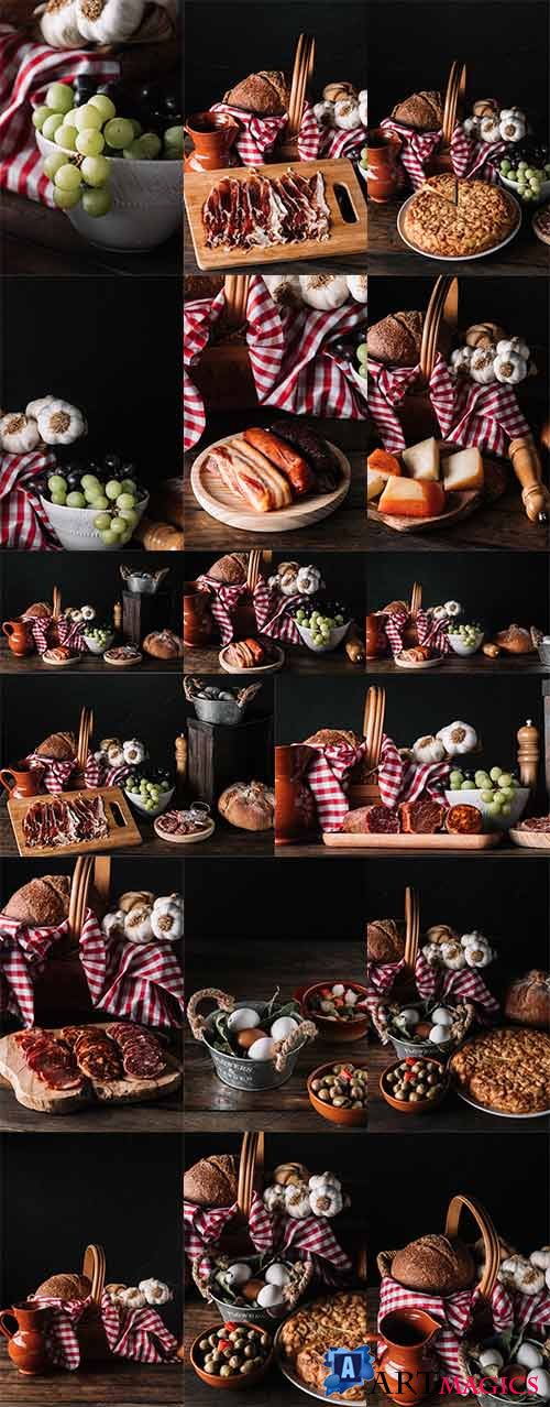 ,    -   / Bread, Smoked Meat and Fruits - Raster clipart