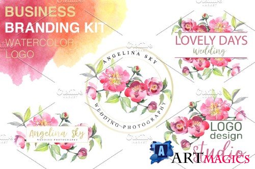 LOGO with peonies Watercolor png - 3734396