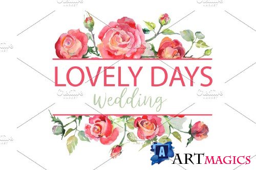 LOGO with red roses Watercolor png - 3733416