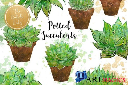 Succulent Potted Plant Clipart Set - 3731852