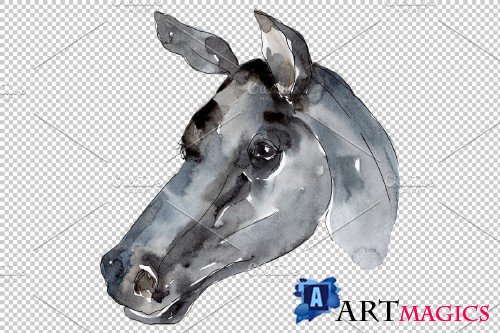 Farm animals: horse head Watercolor - 3734511