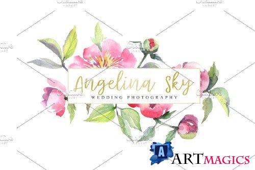 LOGO with peonies Watercolor png - 3734396