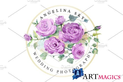 LOGO with purple roses Watercolor png - 3733449