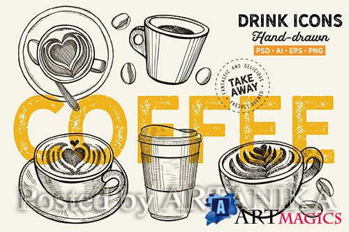 Coffee Mugs Hand-Drawn Graphic