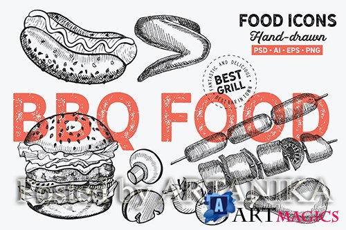 BBQ Food Hand-Drawn Graphic