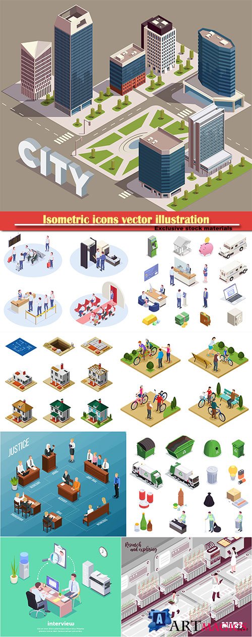 Isometric icons vector illustration, banner design template # 41