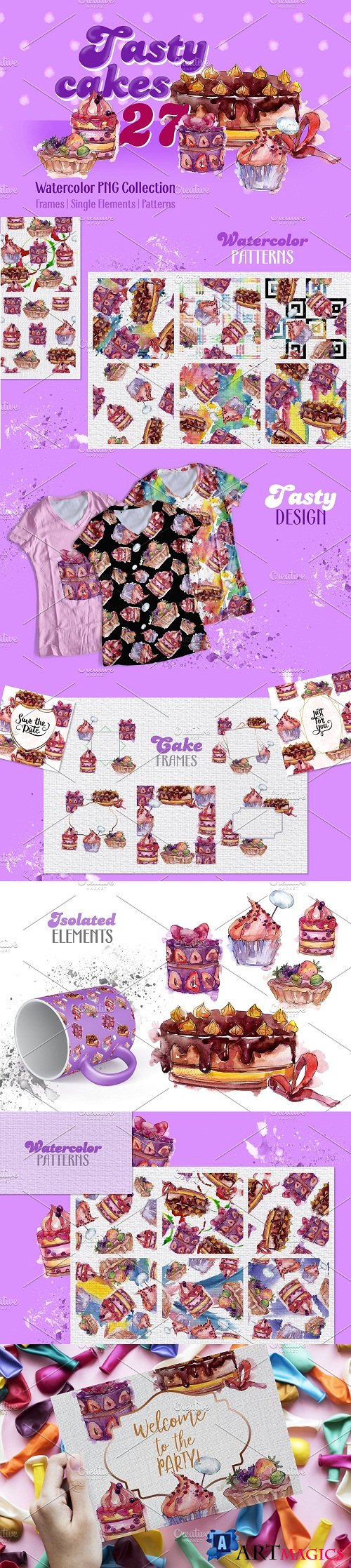 Tasty cakes violet Watercolor png - 3739021