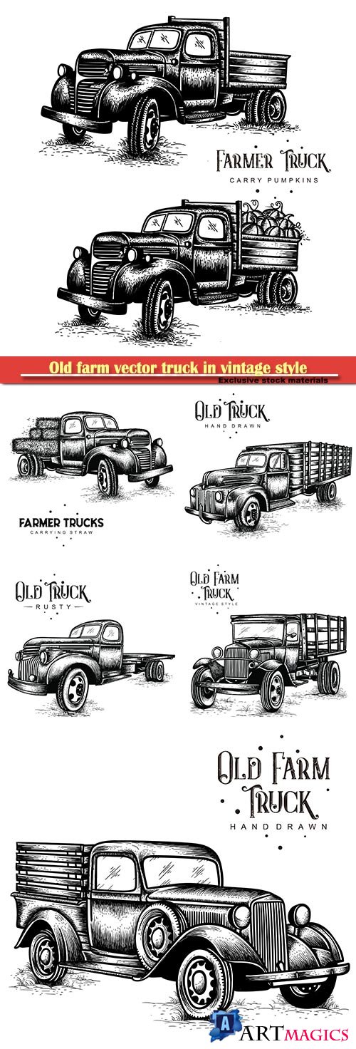 Old farm vector truck in vintage style