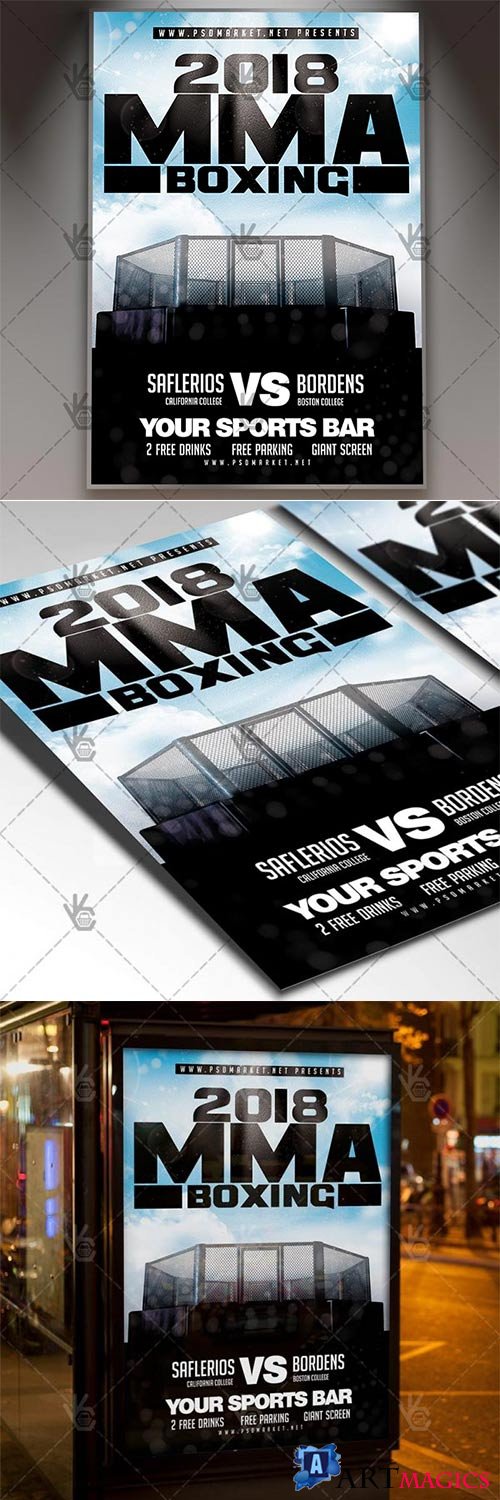 MMA Boxing  Sport Flyer PSD Template