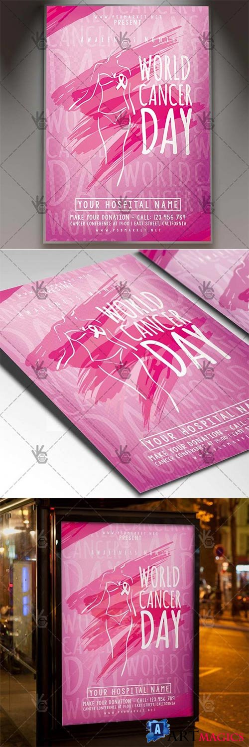 World Cancer Day Event  Charity Flyer PSD Template