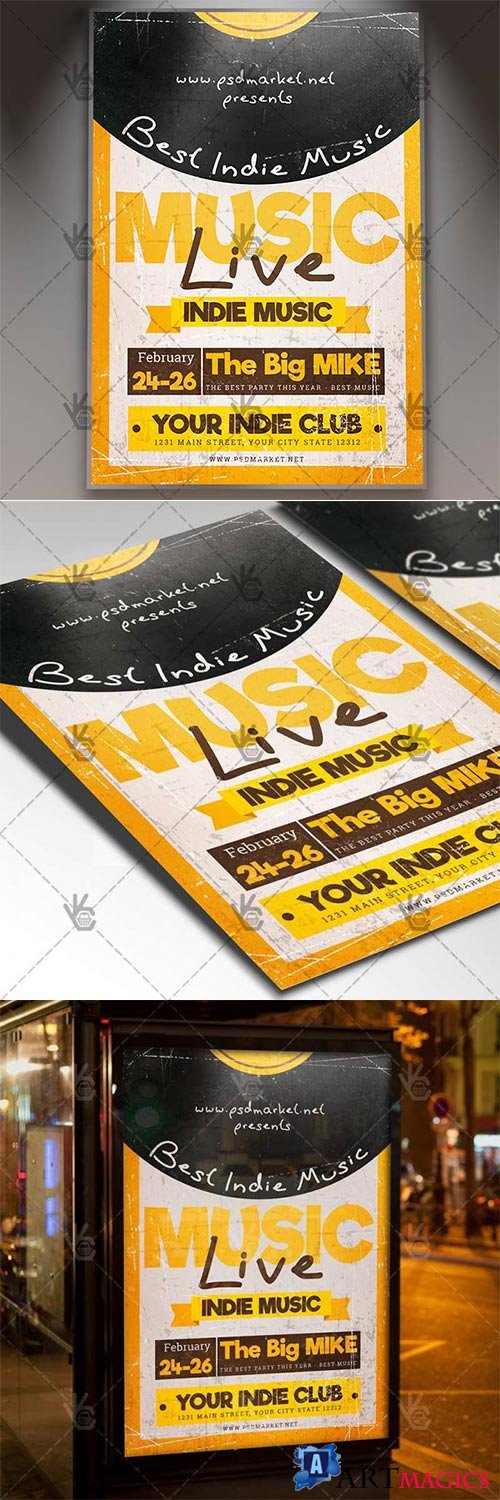 Indie Music Live  Club Flyer PSD Template