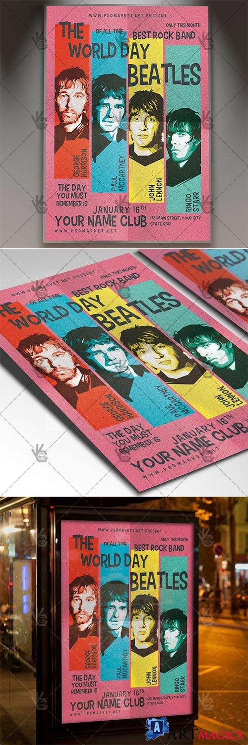 The Beatles Day  Club Flyer PSD Template