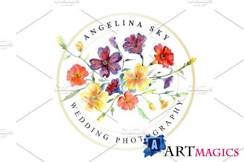 LOGO with wildflowers Watercolor png - 3740736