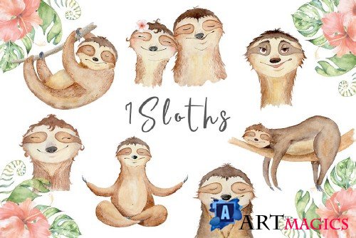 Lovely Sloths Watercolor set - 3590977