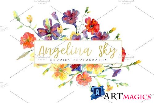 LOGO with wildflowers Watercolor png - 3740736