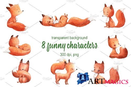 Cute Fox - Watercolor Clip Art Set - 2438309