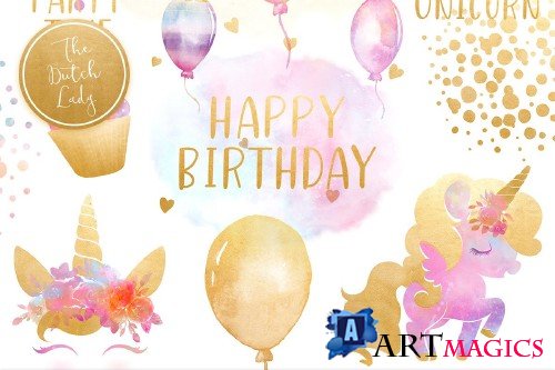 Unicorn Birthday Party Clipart Set - 3739621