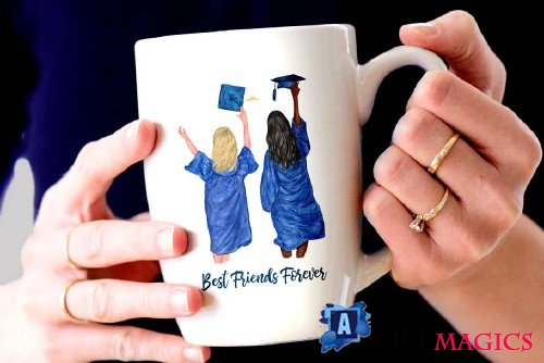 Graduation Clipart Watercolor Girls - 3742170