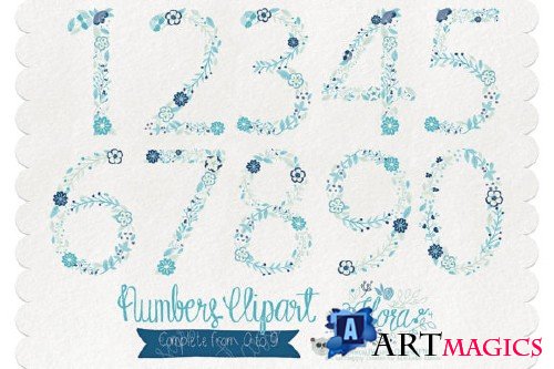 Flora 04 Numbers  Blue & Teal