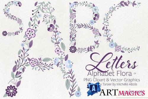 Flora 01 Letters  Purple & Pink