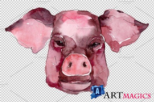 Farm animals: pig head Watercolor png - 3744882