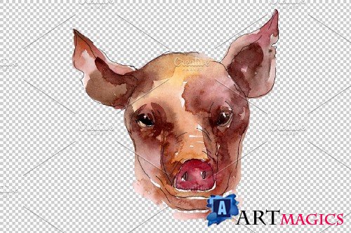 Farm animals: pig head Watercolor png - 3744882