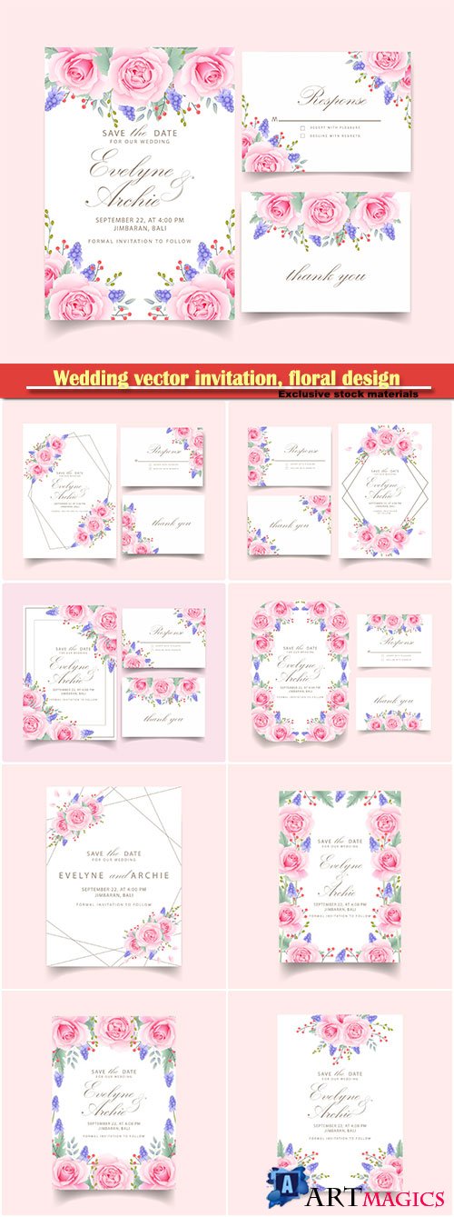 Wedding vector invitation, floral design