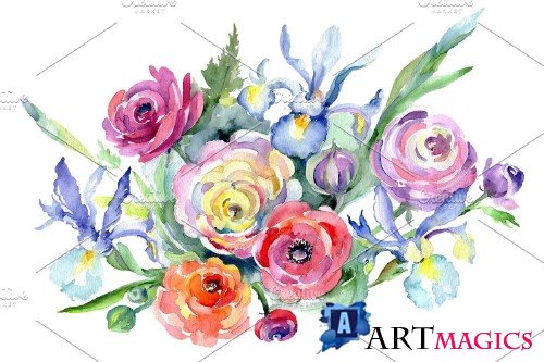 Bouquet Marseille watercolor png - 3755825