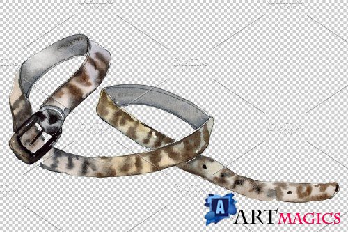 Chains, leather belts Watercolor png - 3752451