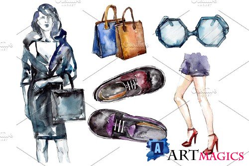 Collection fashion peep watercolor - 3753756